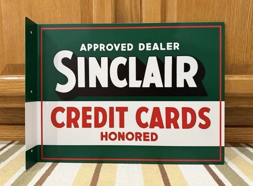 Sinclair Credit Cards Dealer Flange Sign Gas Oil Garage Vintage Style Wall Decor