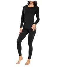  Women's Cotton Thermal Underwear Set Long Johns Base Layer X-Large Black