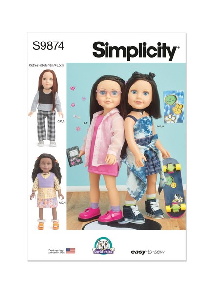 "Simplicity 9874 Puppenkleidung NäHmuster 18\" 45,5Cm Hose Rock Kleid Oberteil"-image
