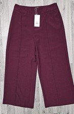 Warehouse Wide Leg Cropped Trousers Burgundy Wine Size UK 14 New With Tags