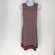 Michael Kors Y2K Sleeveless Diamond Print Black Orange Knee Length Shift Dress L