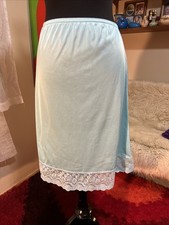 Vtg Silky Nylon Sky Blue Lace Skirt Slip Medium