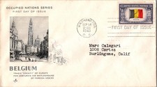 Vintage FDC USPS Scott #914 Occupied Nations Series Belgium c1943 Artcraft