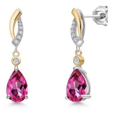 925 Silver and 10K Yellow Gold Dangle Earrings Mystic Topaz Moissanite (3.27