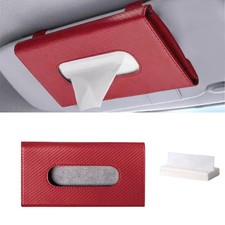 Red PU Leather Car Tissue Holder Box Rectangular Sun Visor Napkin Case 1 PCS