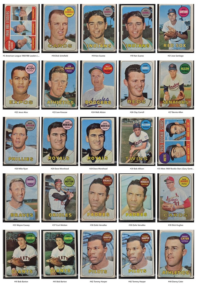 1969 Topps Baseball Cards - You Pick - Complete Your Set
