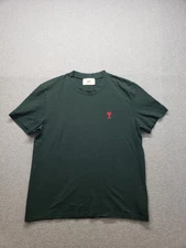 Ami Men T Shirt L Dark Green Heart Logo Short Sleeve Crew Neck Casual Relaxed