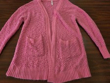 Zenana Premium Cardigan Large Pink Popcorn Knit Open Front Pocket Sweater Soft