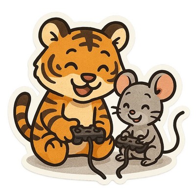 Tiger and Mouse 9x9cm Car Decal Sticker Play Video Games
