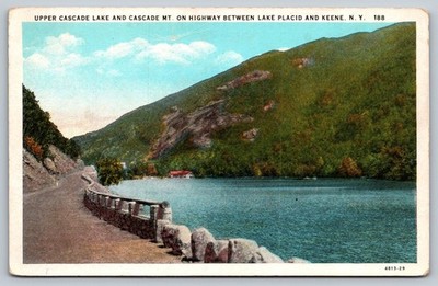 Vintage Upper Cascade Lake & Cascade Mt. Postcard NY Highway Scenic