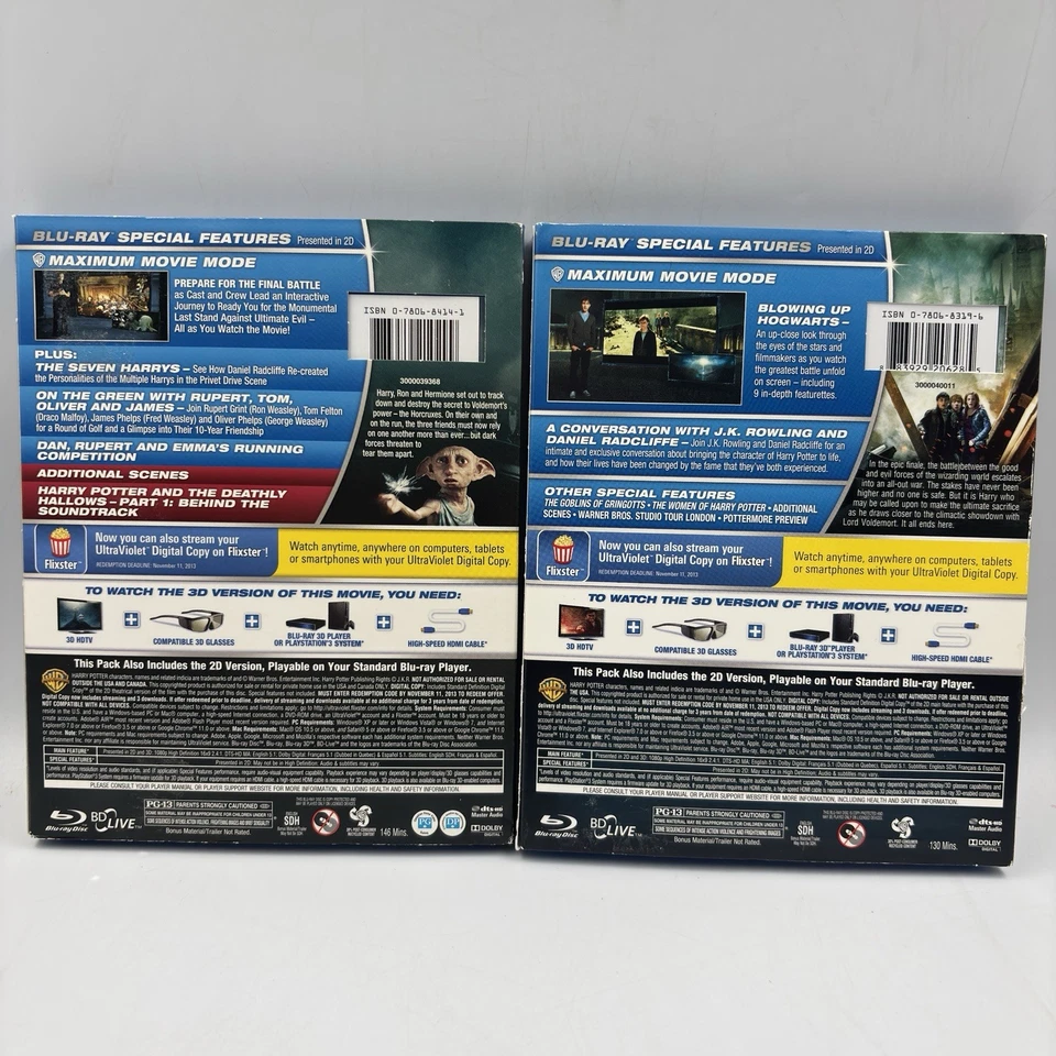 Harry Potter And The Deathly Hallows Blu-Ray 3D + DVD Part 1 &2 W/ 3D Slipcover - Image 2 of 4