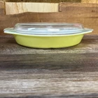 Vintage Pyrex Yellow 1-1/2 Quart Oval Divided Casserole Split Dish With Lid