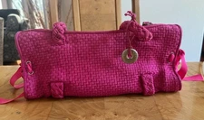 The Sak vintage Basketweave Bright Pink Smallish Handbag- SilverTrim,HeartMirror