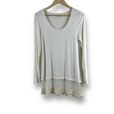 Grace & Lace Women's L Tiered Lace Mini Dress Tunic Beige Cream Lagenlook Boho