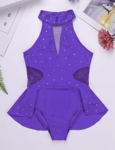 Kids Girls Ballet Dance Dress Sparkle Rhinestone Mesh Leotards Skating Costumes - Picture 18 of 52