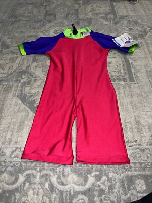 New Radicool Skins Rash Guard Sun Wear Swim Suit Pink Zip Front yourh sz 12