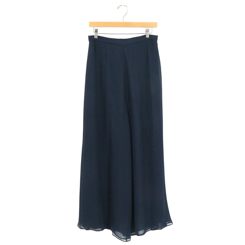 Nuevo con etiquetas Pantalones de Vestido St. John Noche Gasa Seda Capas Pierna Ancha Azul Marino 10