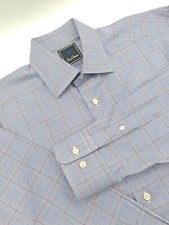 🇺🇲 David Donahue Mens 15x33 Blue Check 100% Cotton Dress Shirt