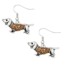 Dog Earrings Gift Puppy Friend Rhinestone Animal Jewelry SILVER BROWN Hot Dog