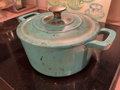 Food Network Dutch Oven TEAL Enamel Cast Iron Quart W/Lid