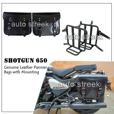 Für Royal Enfield Shotgun 650 Glänzend Schwarz Leder Gepäcktasche Beutel M