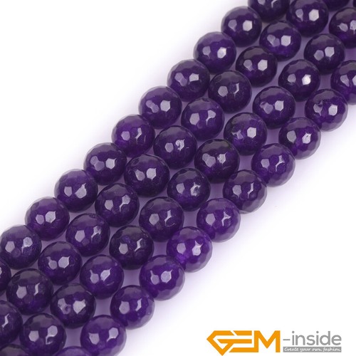 Purple Jade Gemstone Faceted Round Loose Beads for Jewelry Making 15"Dyed 6-14mm - Picture 30 of 44