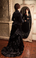 Gothic Victorian Wedding Dress Black Bustle velvet Historical Medieval
