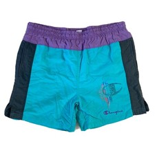 Vintage Champion Color Block Logo Swim Trunks Mens Large 36-38 Shorts Nylon