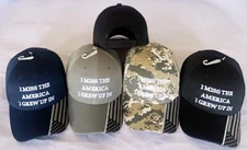 I Miss The America I Grew Up In USA Flag On Bill (GREY) Embroidered Cap Hat