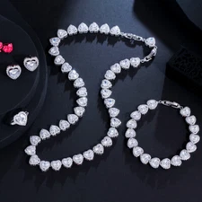 Sparkly CZ Heart Earrings Necklace Bracelet Ring Wedding Collection Jewelry Set