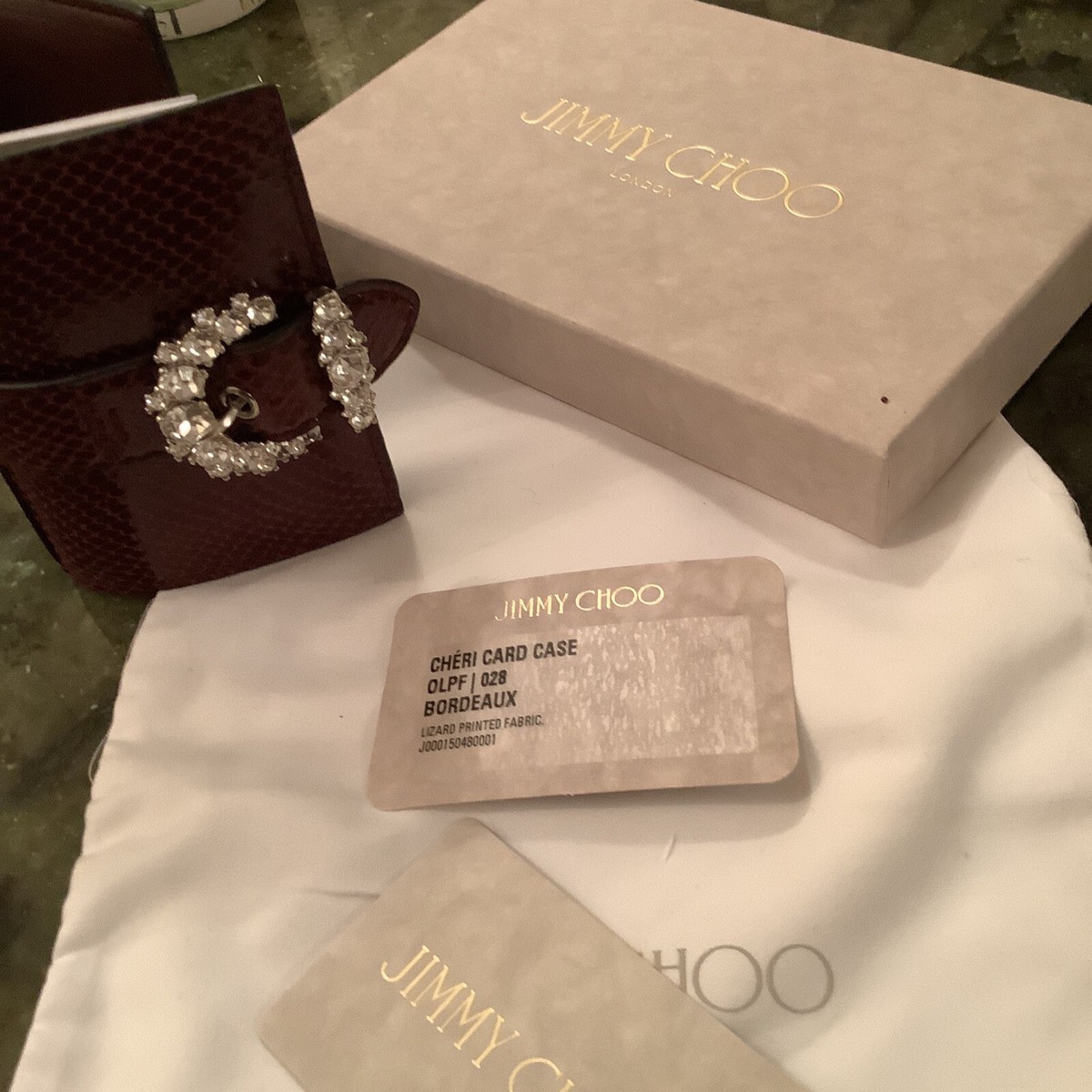 NWT Jimmy Choo London Cheri Lizard Print Leather Trifold