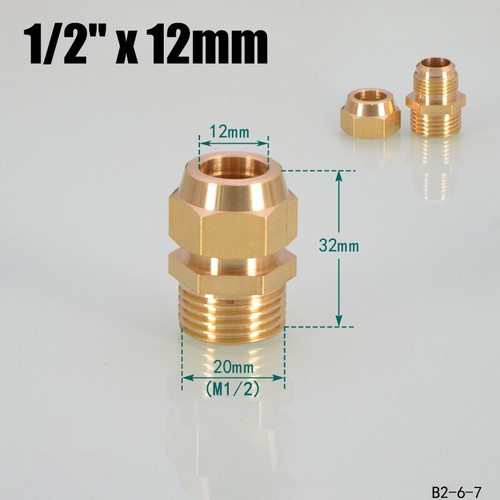 1/8" - 1/2" Flared Fittings Brass Connector Fitting Air Fitting With Nuts 6-12mm - Picture 23 of 23