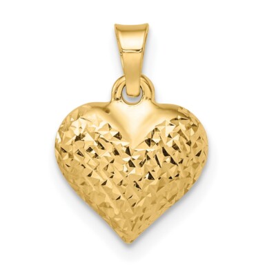 14k Yellow Gold Polished Diamond-cut Medium Puffed Heart Pendant for Women