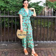 DEFECT Zara Floral Jumpsuit Romper OnePiece Green Cottagecore Boho Easter Spring