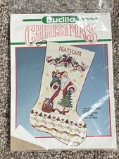 BUCILLA Christmas Counted Cross Stitch Stocking Personalized Yuletide Santa 18  