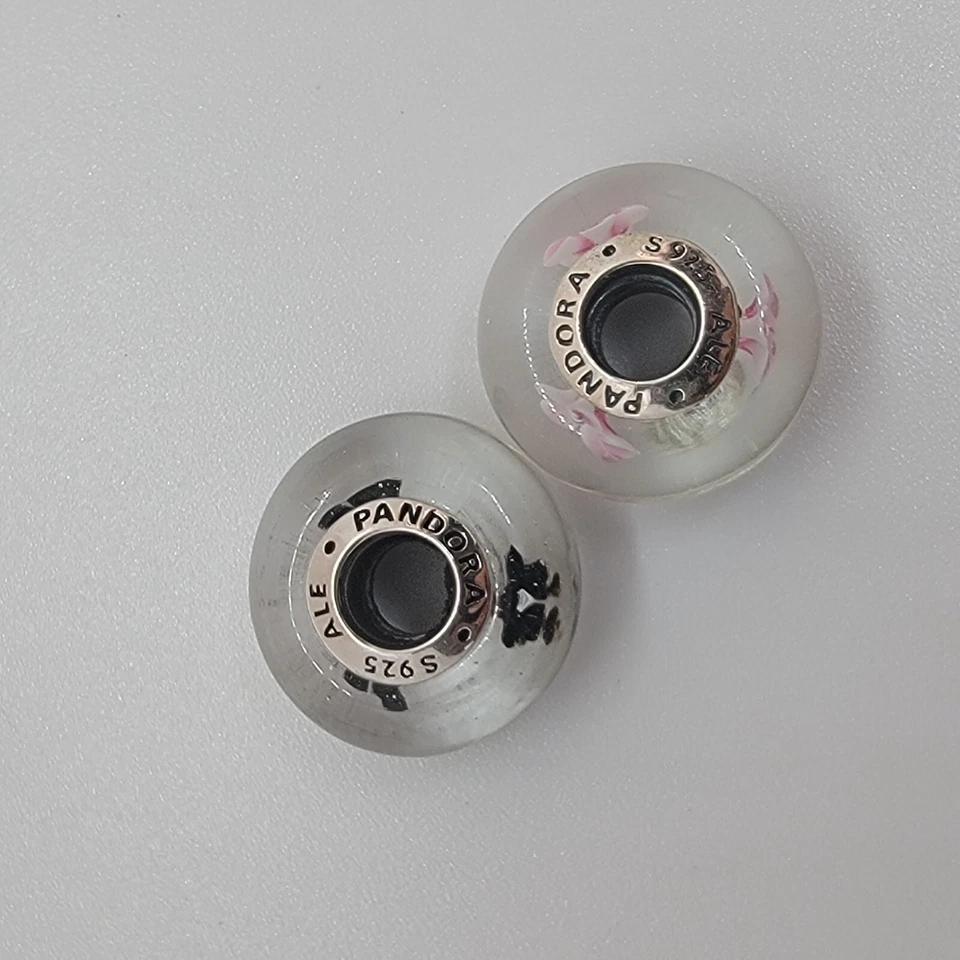 Set Of 2 New Pandora Authentic Pink Cherry and Black Cherry Murano Charms - Image 2 of 4