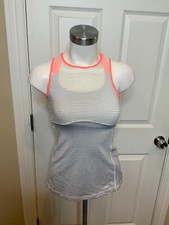 Lululemon Ready Set Sweat White Black Polka Dot Open Back Tank Top, Size 4