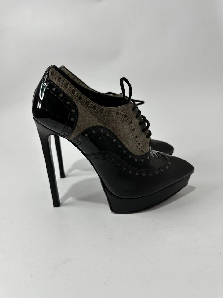 Botines Saint Laurent Nappa charol gamuza Tribtoo 105 con cordones negros talla 36 EU Foto 4 de 4