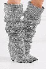 Women's Glitter Rhinestone Crystal Knee High Boot Nightclub Dance Bar Stage Lady