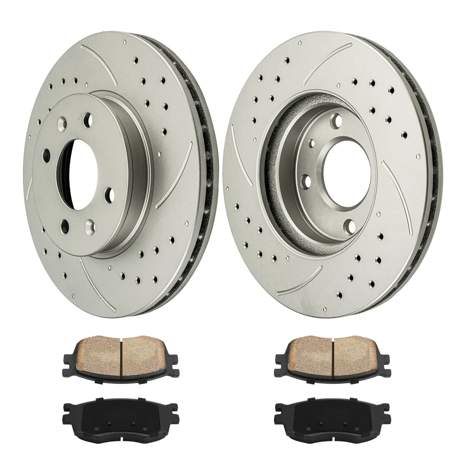 Rotores y pastillas de freno delanteros perforados y ranurados para Hyundai Accent Kia Rio 2006-2011 Foto 3 de 4