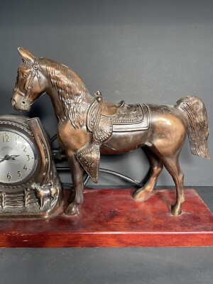 Vintage Antique Lincoln Horse & Cowboy Western Bronze/Copper Clock