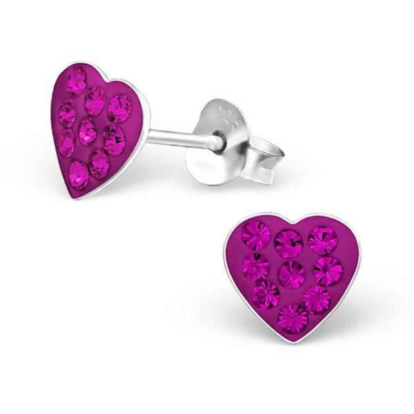 Fuchsia Kristall Herz Ohrstecker 925 Sterling Silber Ohrringe Kinder MäDchen-image