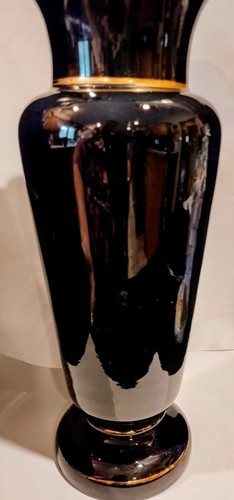 Antique Bristol Black Amethyst Glass Footed Vase Hand Painted Bird & Flowers - Picture 7 of 23