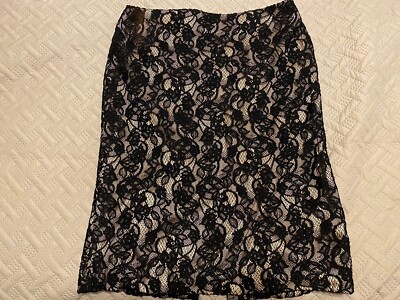 Women s Precise Petite Black Lace Lined Skirt Size L/XL Knee Length