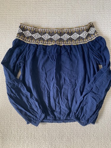 Camicia top Tory Burch donna L blu navy a maniche lunghe contadino - Foto 4 di 6