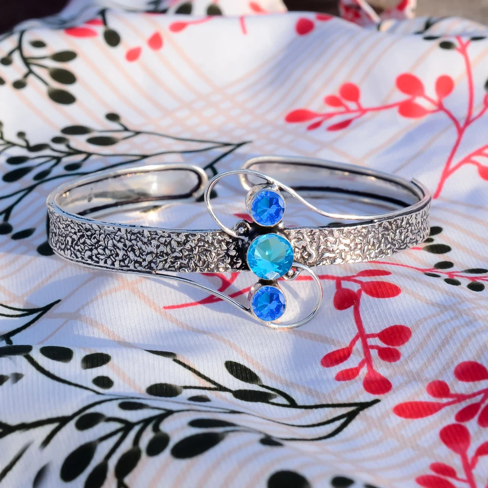 Brazalete brazalete de plata de ley 925 con topacio azul y piedras preciosas de tanzanita regalo por primera vez Foto 4 de 4