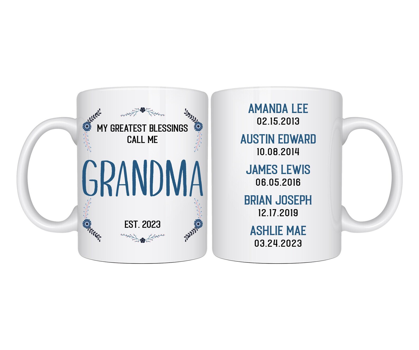 Custom Personalized Grandma Mug with Grandkids Names and Wildflowers Design  
