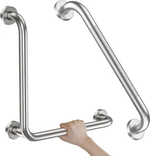 Brushed Nickel Angled Grab Bar 16 Inch,  Stainless Steel L-Shaped Safety Grab Ra