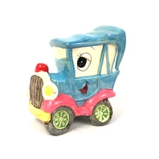 Mid Century Retro Hand Painted Paper Mache Jalopy Car Automobile Coin Bank