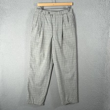 Vintage 90s Valentino Pants Mens 30x30 Gray Check Relaxed Tapered Italy Trousers